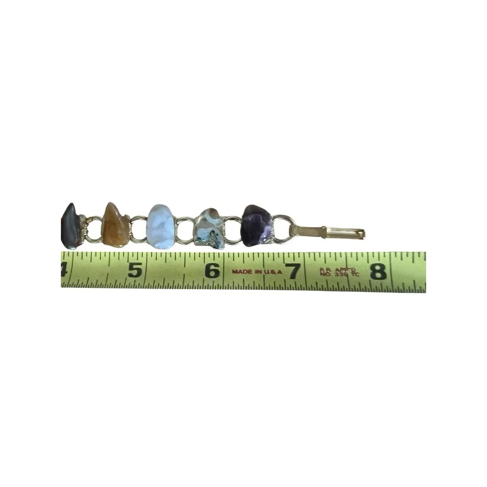 Vintage Semi Precious Natural Polished Tumbled Stones Link Bracelet